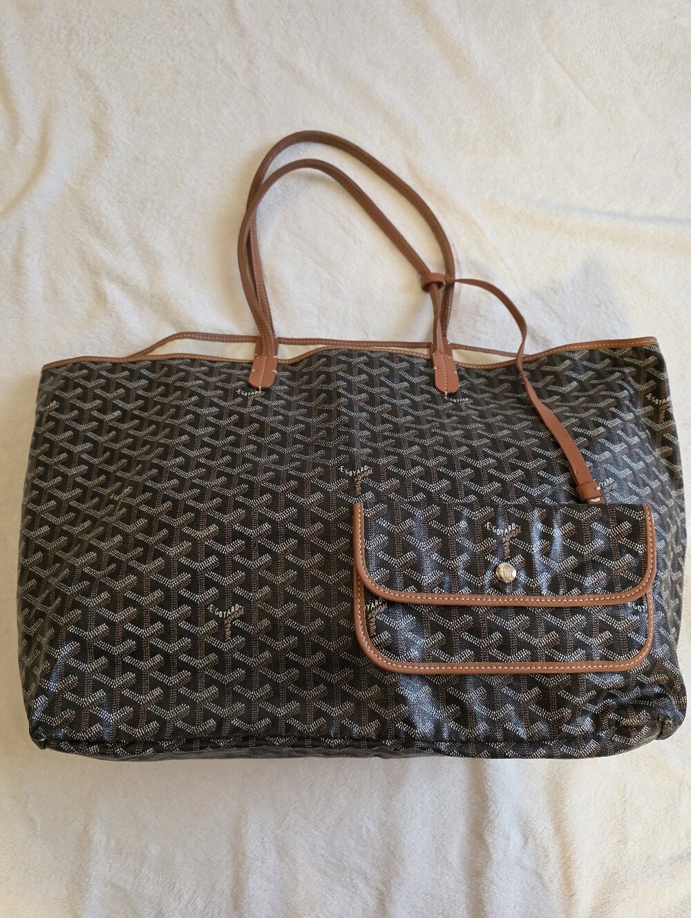 Goyard Black and Brown Chevron Tote with Tan Trim